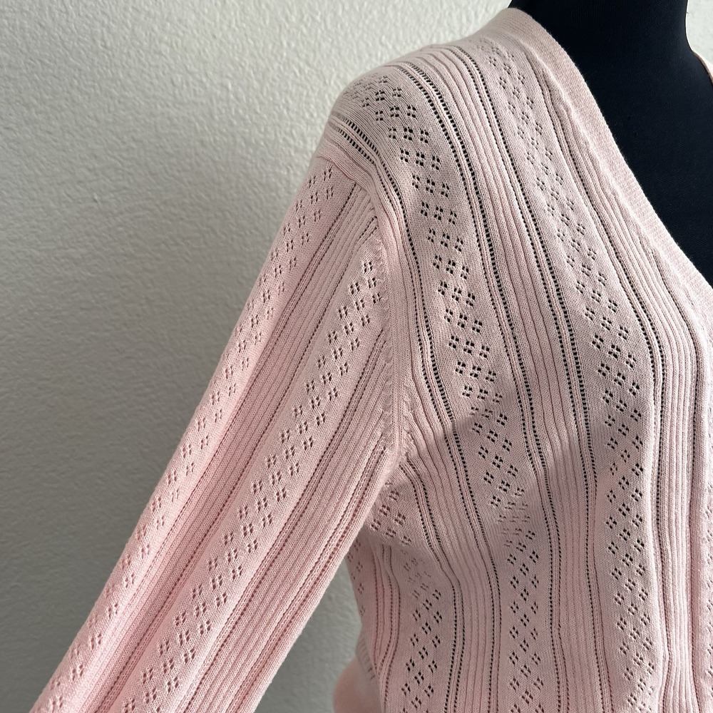 Fifteen Twenty Small Pointelle Faux Wrap Pink Top Knit Soft Girl Balletcore - Picture 5 of 9